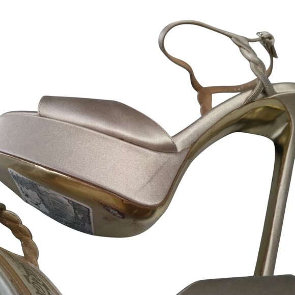 Salvatore Ferragamo Size 9M Gold Satin Ankle Strap Platform Sandals Stilettos - Picture 7 of 11